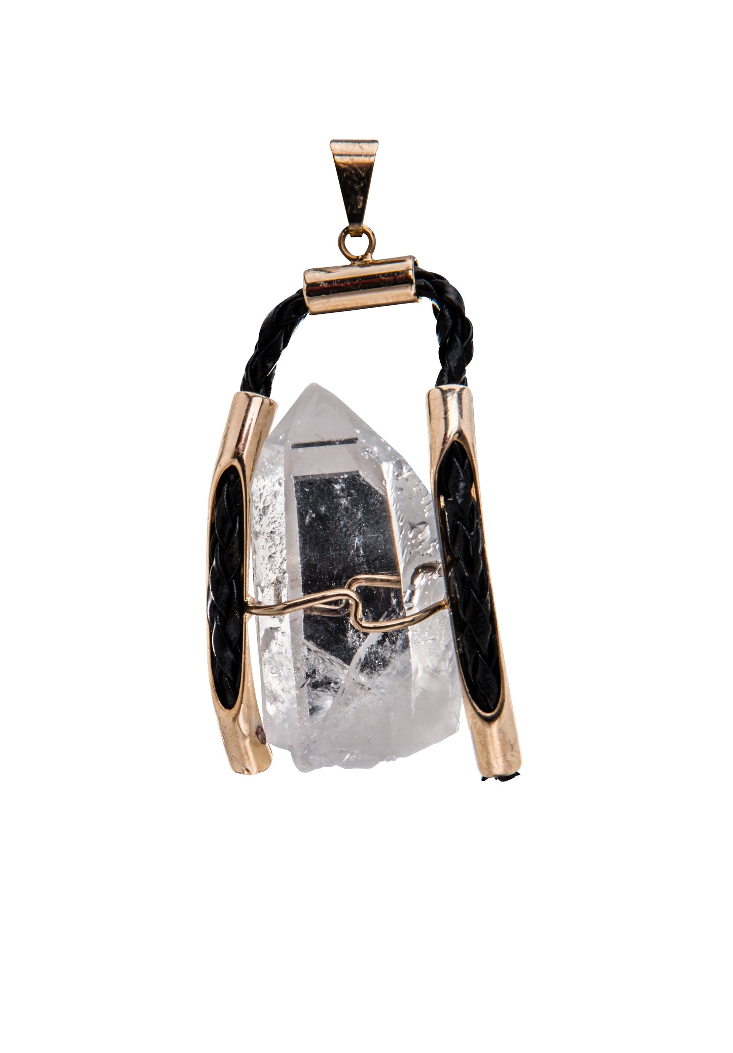 Pingente de Ponta de Cristal com Couro